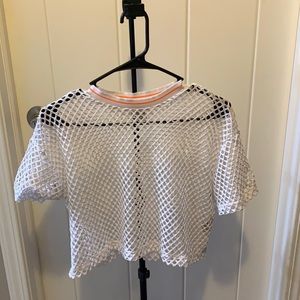 Netted crop top! White and orange
